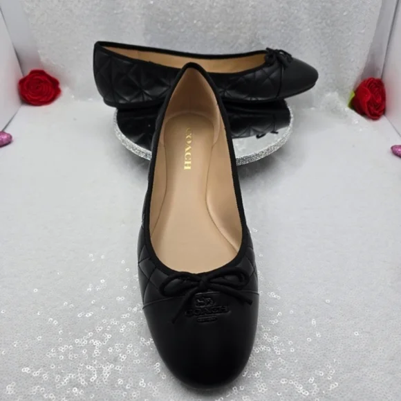 Coach Allyson Quilted Ballet Flats Classic Black Leather Women"s 10 - Picture 5 of 16